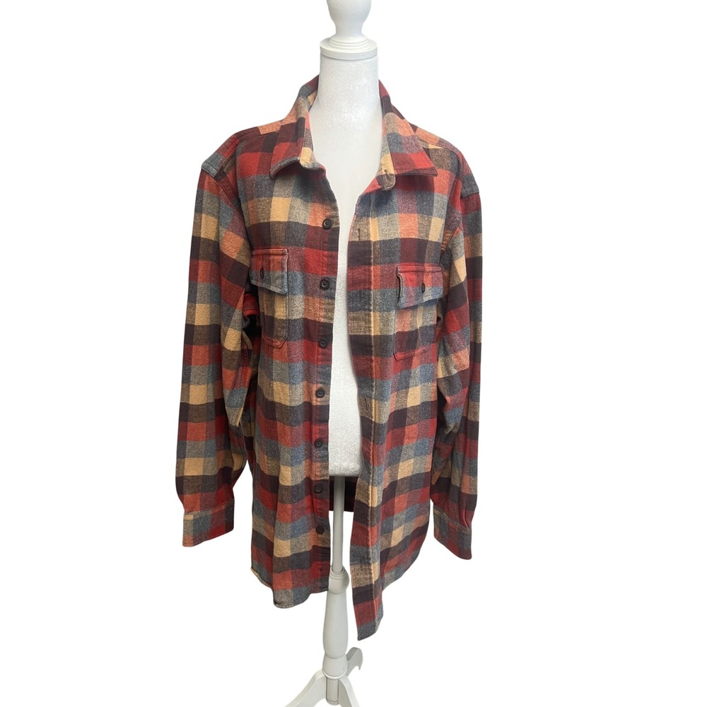 LL Bean Mens Flannel Shirt Sz XL Tall Plaid Button Up Red Fall Gorpcore Outdoors